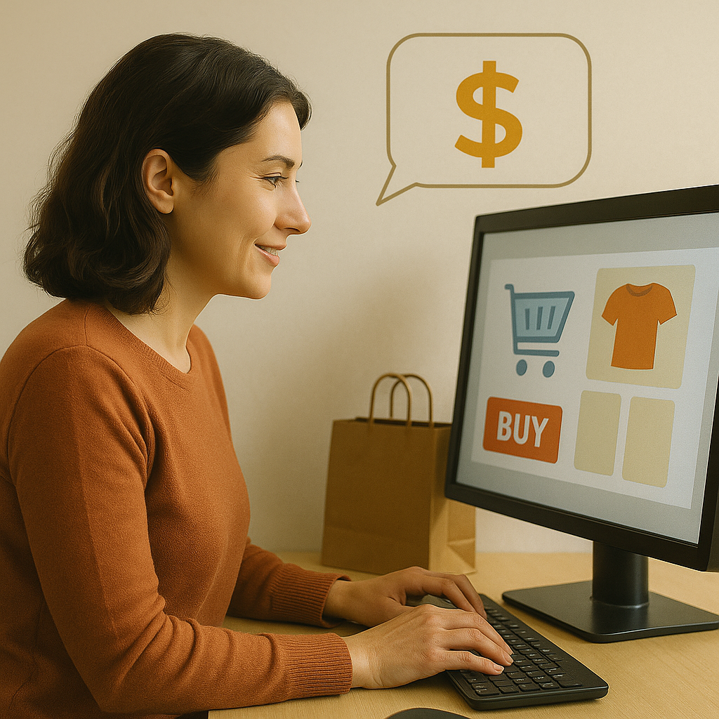 Gerente de compras sonriendo mientras revisa ofertas en una tablet